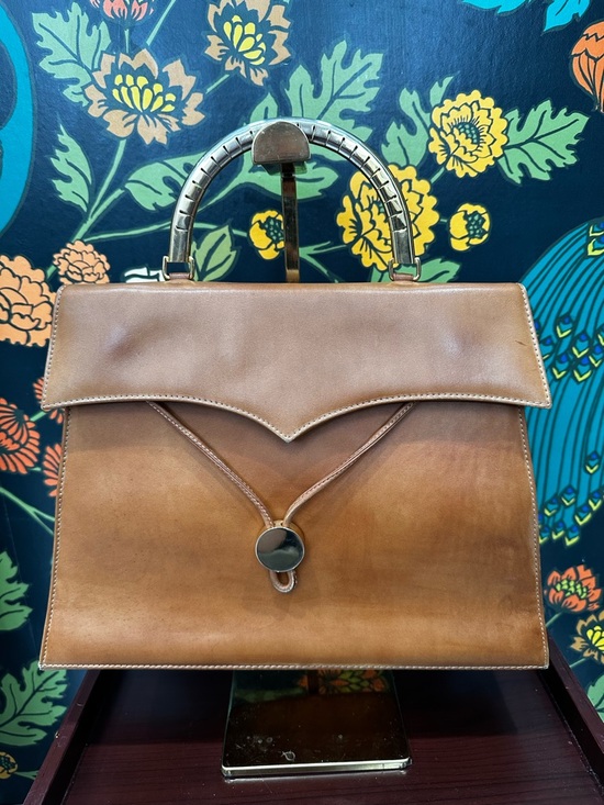 Vintage Bally Cognac Leather Top Handle, Sculptural Metal Handle – Made in Spain - Picture 3 of 15